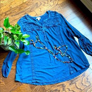 Style & Co denim blue shirt with embroidery.